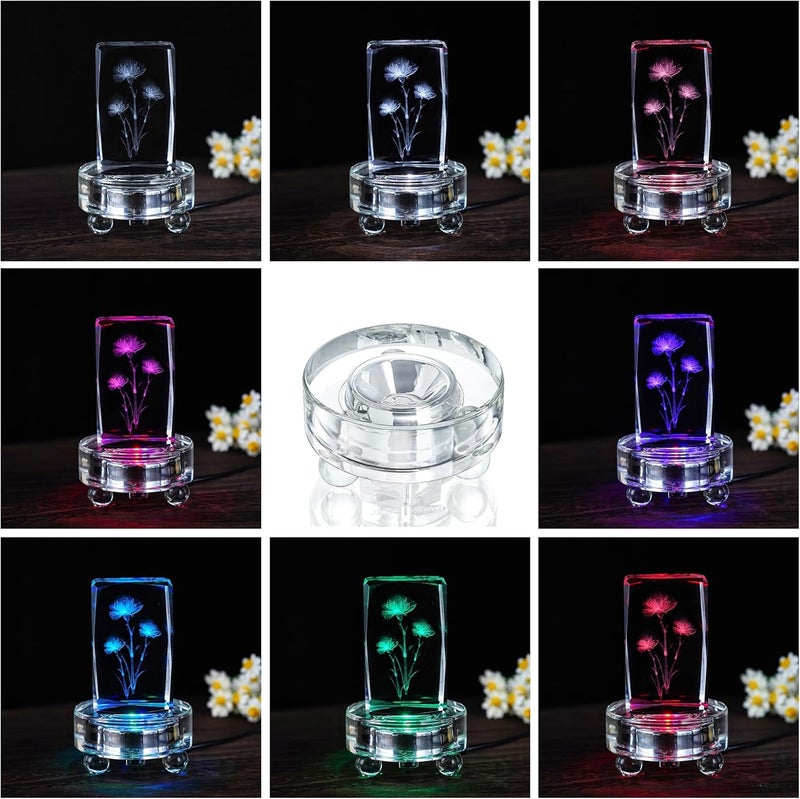 ZEERSHEE قاعدة إضاءة LED متعددة الألوان RGB قاعدة عرض دائرية لفن الزجاج 3D قاعدة مضاءة للتماثيل على المكتب وزينة الغرفة (مسطحة) - Image 1